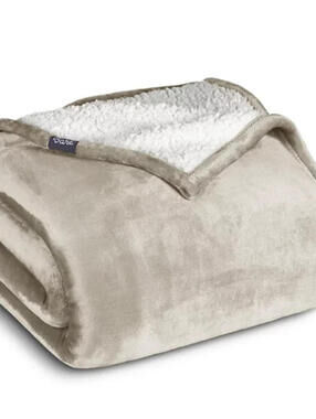 Bare Home Fleece Sherpa Throw Blanket, Champagne, NWT